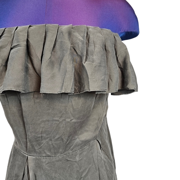 Banana Republic Olive Green 100% Silk Off the Shoulder Mini Dress Size 0 Q60 - Picture 3 of 11